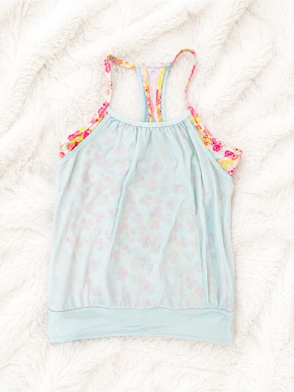 Ivivva by Lululemon youth Blue Floral Athletic Tank Top with Built-In Bra